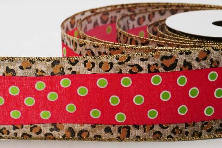 Leopard Print Wired Ribbon_KF6591G-7_Rood